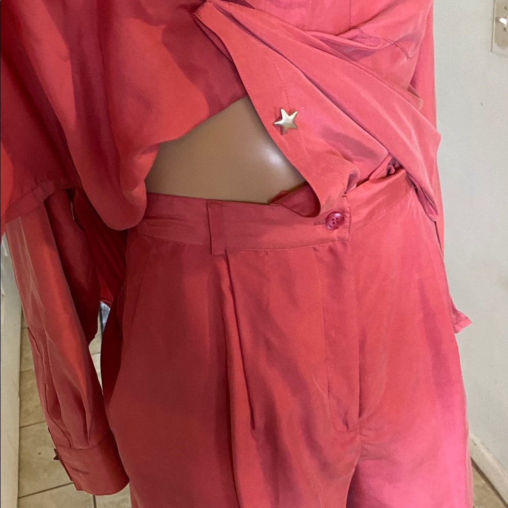 Apart vintage Pink Two-Piece silk Shirt and short Set - Picture 4 of 13